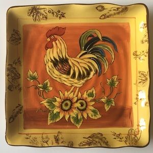 RARE Vintage Maxcera Orange Rooster Platter Plate With Sunflowers Scalloped Edge